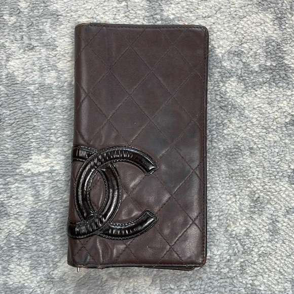 Chanel Vintage Ligne Cambon Yen Bifold Wallet Quilted Leather Chocolate Brown CC - Picture 1 of 17